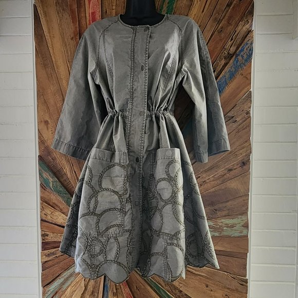 Anthropologie Hei Hei long green eyelet cotton jacket/anorak Sz M - Picture 1 of 12